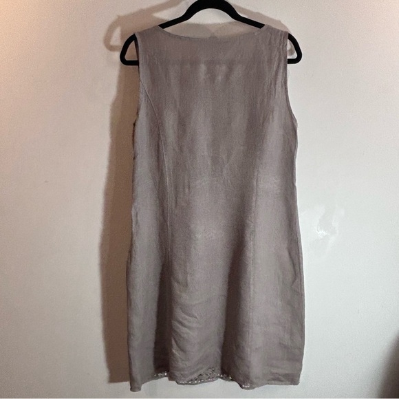 DRESS SZ XL 100% Linen Unlined Hem and Waist Lace Cool Beige Soft Knee Length - Picture 7 of 8